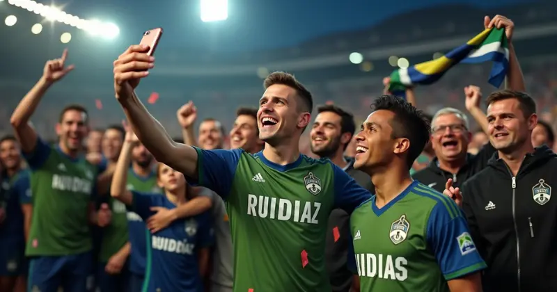 Jordan Morris post-game fan selfie