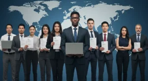 Diverse professionals representing global FIFA job applicants