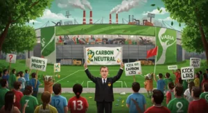 FIFA official covering pollution with carbon neutral banner