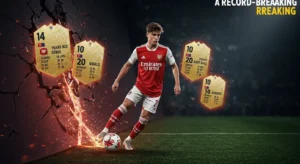 Max Dowman breaking records in Arsenal kit with glowing stats trail